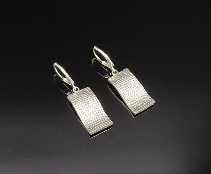 925 Silver  Vintage Inlaid Mother Of Pearl Curved Rectangle Earrings  EG11887