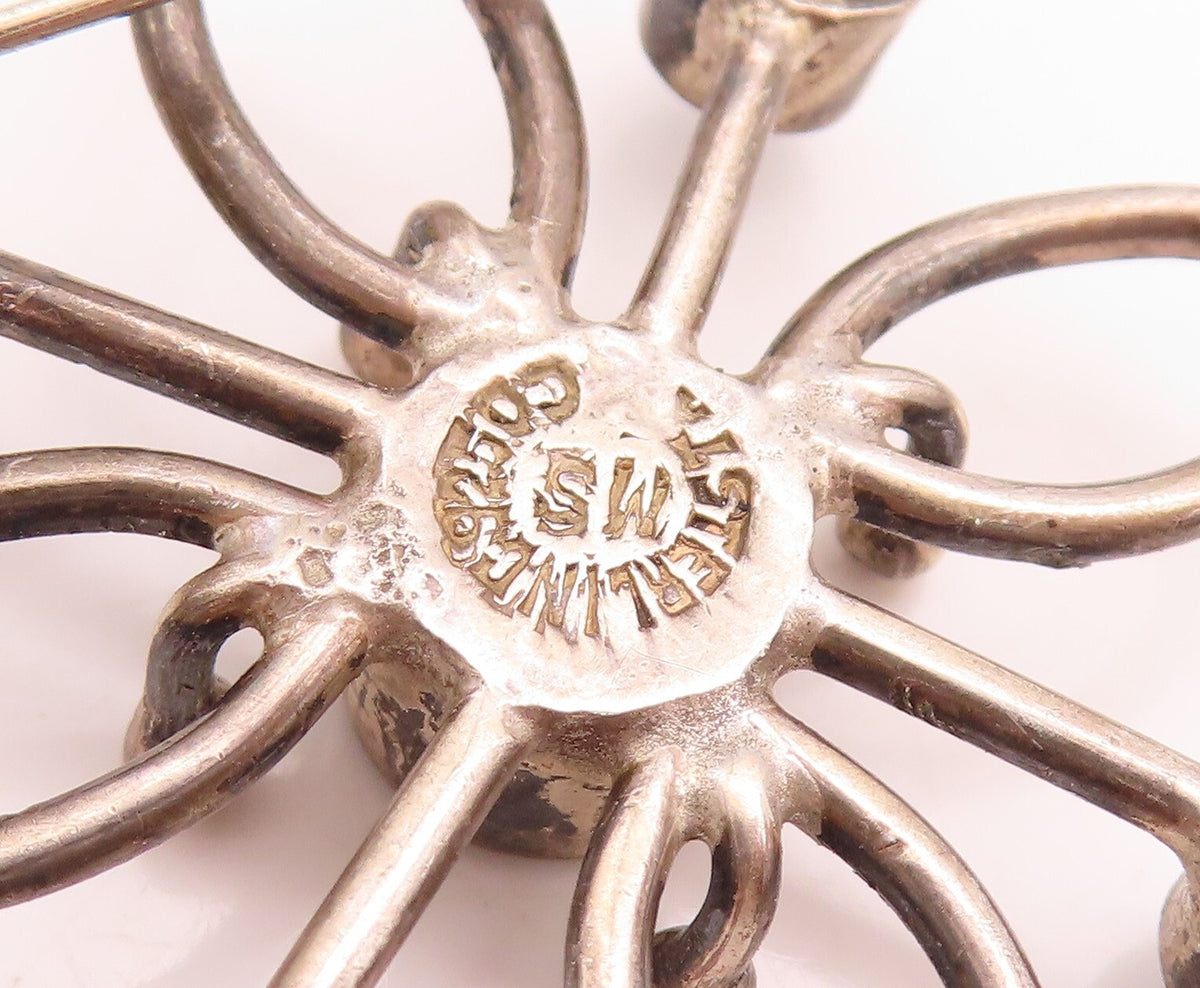 925 Sterling Silver Vintage Brooch Pin Designer Gemstone Cutout Flower  BP11422