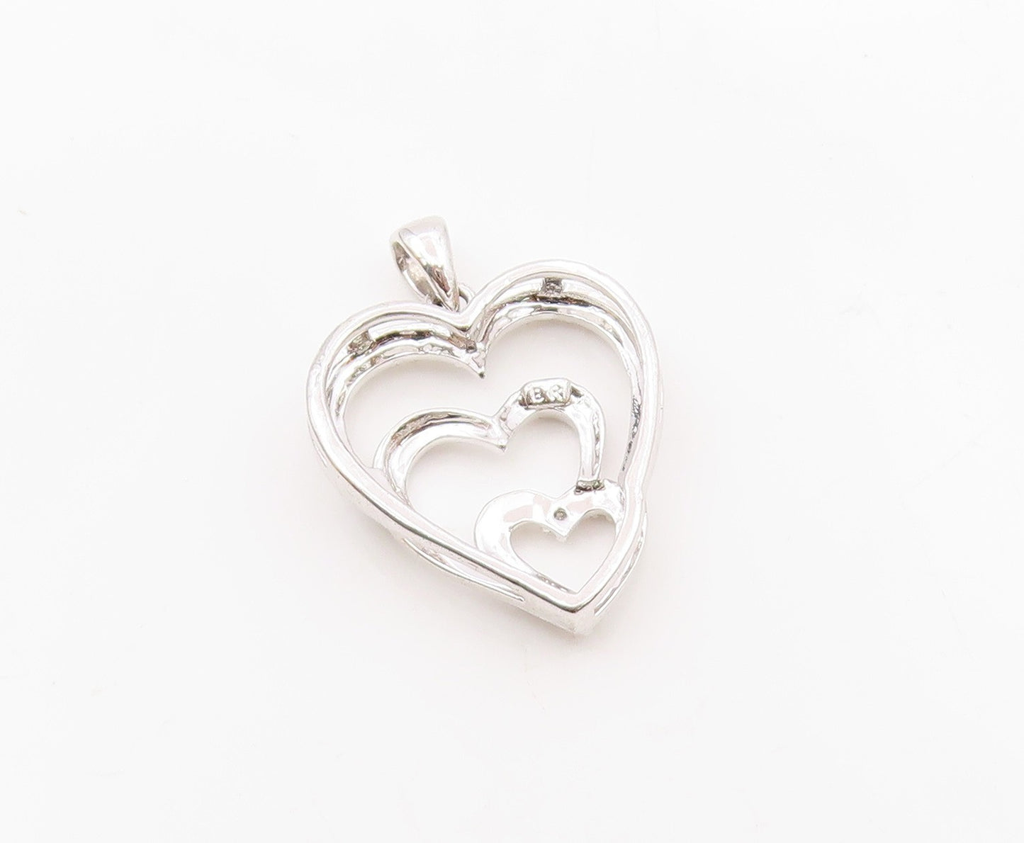 925 Silver  Vintage Genuine Diamond Graduated Love Hearts Pendant  PT15685