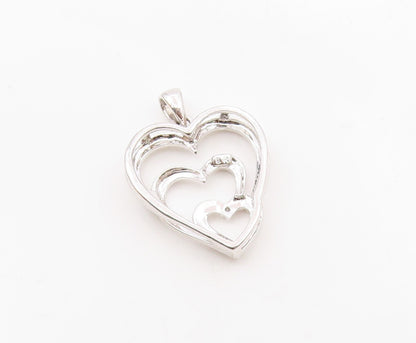 925 Silver  Vintage Genuine Diamond Graduated Love Hearts Pendant  PT15685