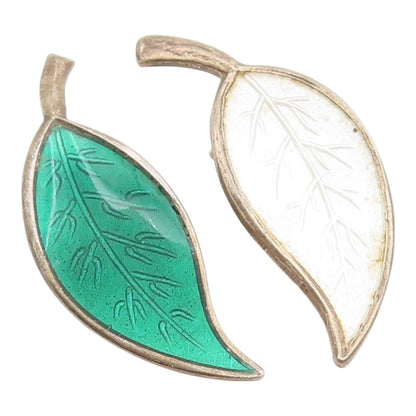 925 Sterling Silver Vintage Earrings DAVID ANDERSEN NORWAY Enamel Leaf  EG14277