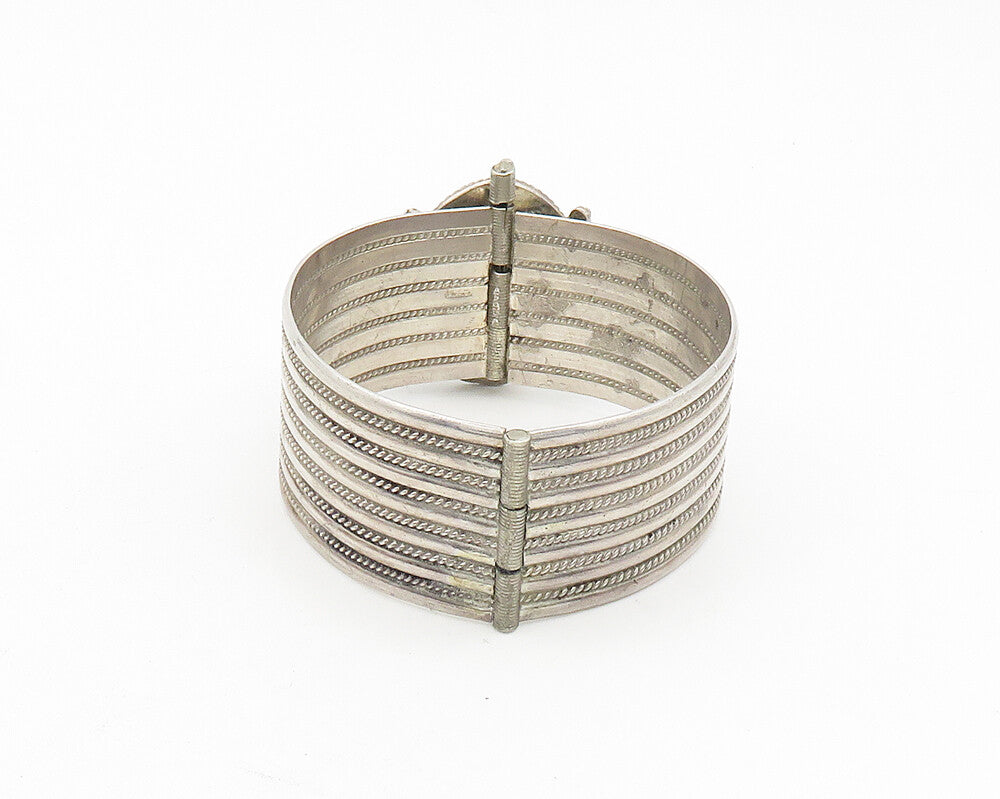925 Sterling Silver  Vintage Black Onyx Ribbed Twist Bangle Bracelet  BT7498