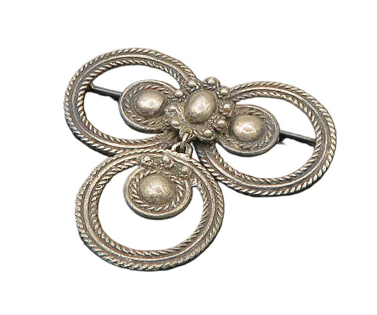 925 Sterling Silver  Vintage Heavy Dangling Round Twist Brooch Pin  BP8393