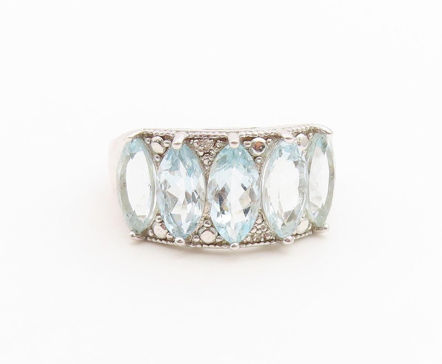 925 Sterling Silver Vintage Ring Marquise Cut Blue Topaz Band  Sz 10  RG36737