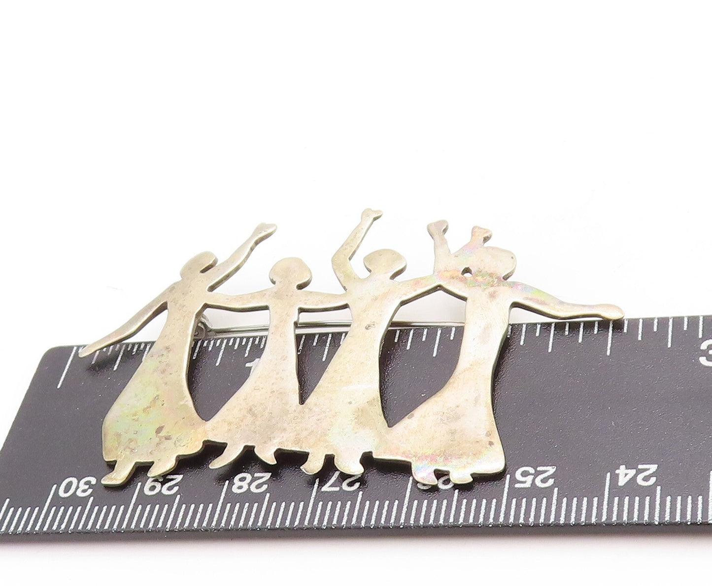 925 Sterling Silver Vintage Brooch Pin Solid Cutout Dancing Women  BP11398