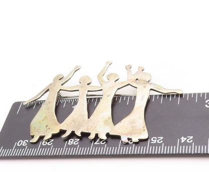 925 Sterling Silver Vintage Brooch Pin Solid Cutout Dancing Women  BP11398