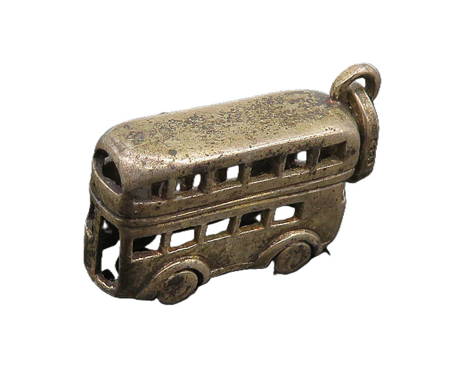 925 Sterling Silver  Vintage Petite Double Decker Bus Pendant  PT19505