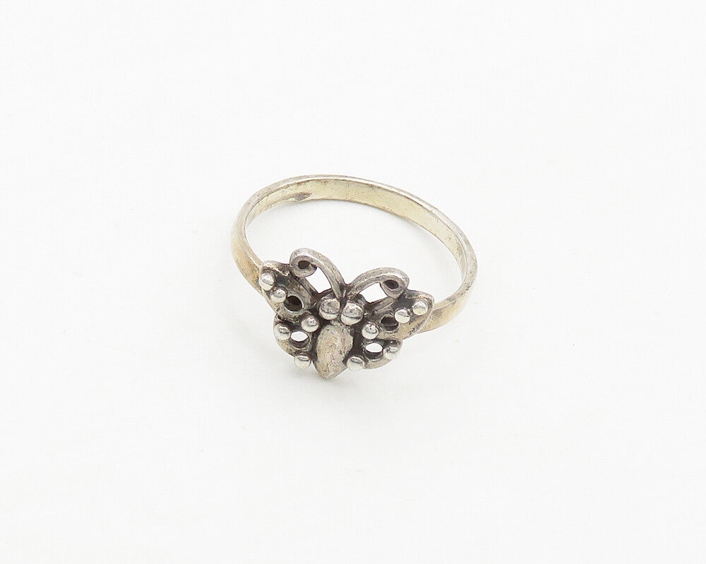 925 Sterling Silver  Vintage Shiny Butterfly Motif Band Ring Sz 8  RG19356