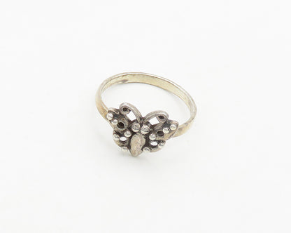 925 Sterling Silver  Vintage Shiny Butterfly Motif Band Ring Sz 8  RG19356
