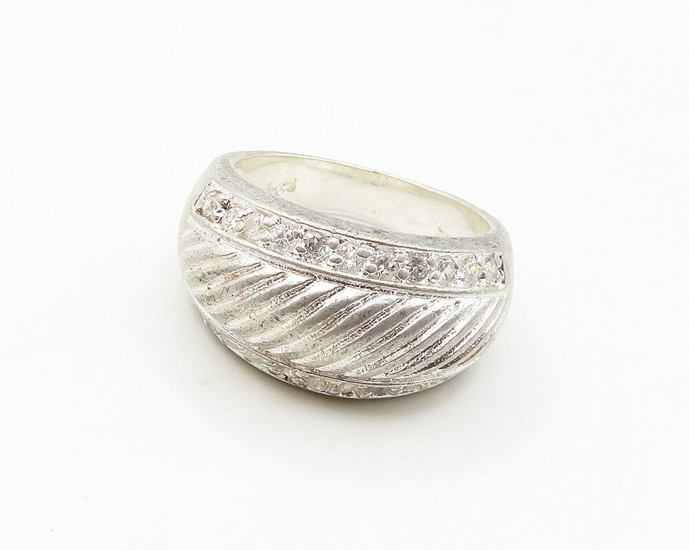 925 Sterling Silver  Vintage White Topaz Fluted Dome Band Ring Sz 6.5  RG17111
