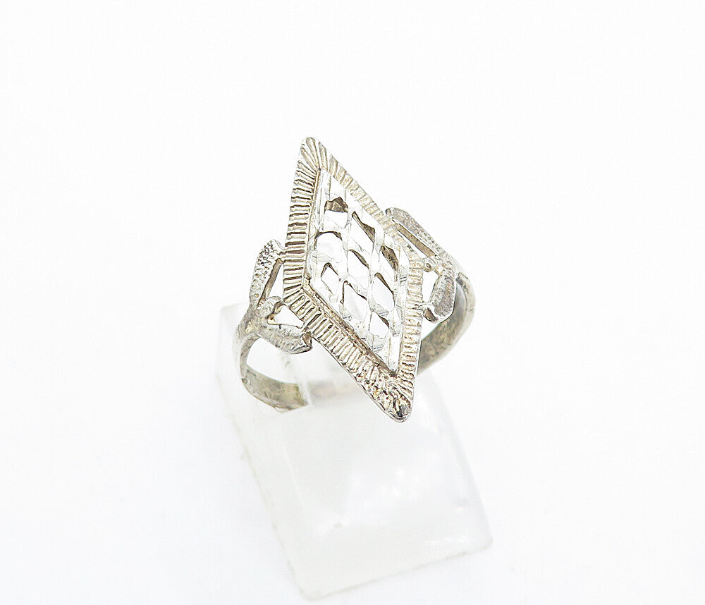 925 Sterling Silver  Vintage Shiny Etched Pointed Band Ring Sz 6.5  RG5223