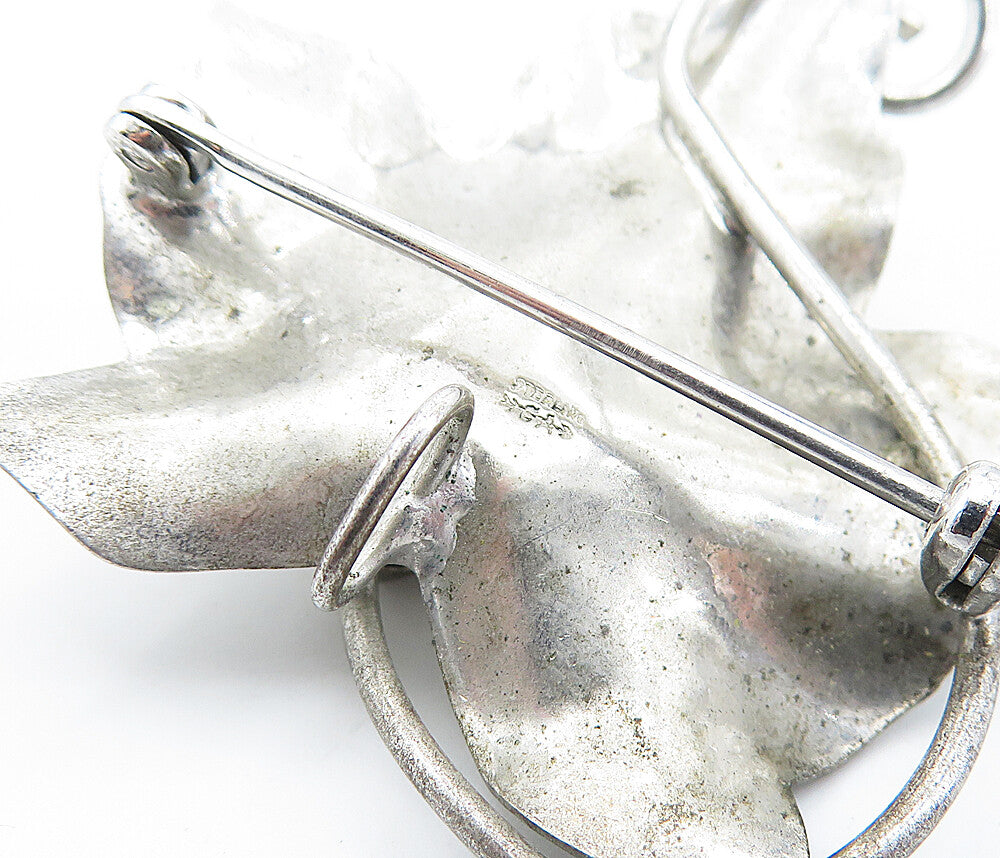 CARL ART 925 Sterling Silver  Vintage Shiny Floral Leaf Brooch Pin  BP2464