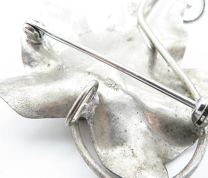 CARL ART 925 Sterling Silver  Vintage Shiny Floral Leaf Brooch Pin  BP2464