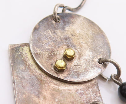 925 Sterling Silver Vintage Earrings Modernist Dark Tone Square & Circle EG13451