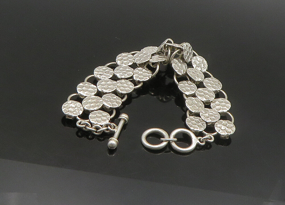 925 Sterling Silver  Vintage Shiny Round Patterned Chain Bracelet  BT9073