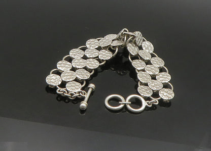 925 Sterling Silver  Vintage Shiny Round Patterned Chain Bracelet  BT9073