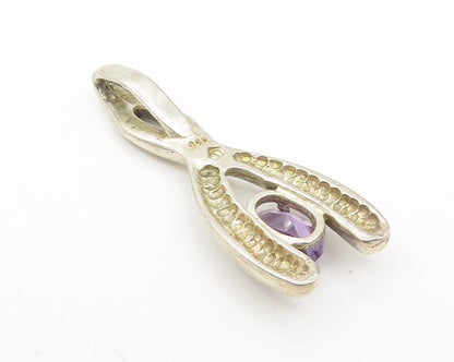 925 Sterling Silver  Vintage Prong Set Amethyst Wish Bone Pendant  PT9405