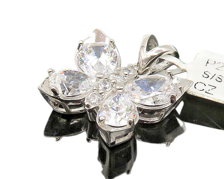 925 Sterling Silver  Sparkling Cubic Zirconia Butterfly Motif Pendant  PT13884