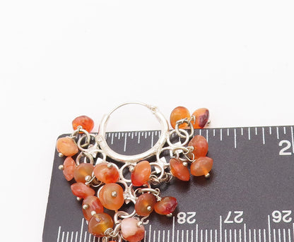 925 Sterling Silver Vintage Earrings Carnelian Beads Chandelier Hoops  EG12806