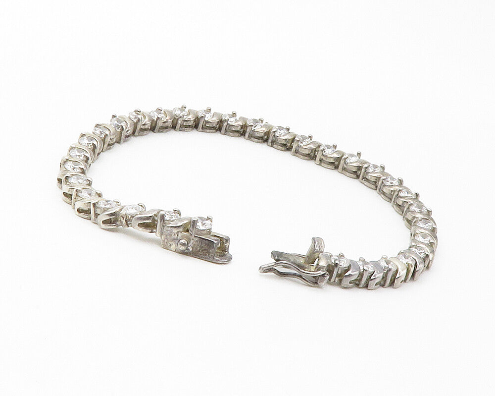 925 Sterling Silver  Vintage Cubic Zirconia Swirl Link Chain Bracelet  BT5749