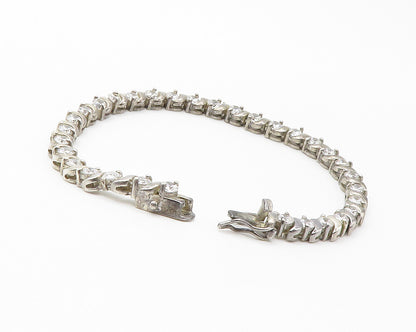 925 Sterling Silver  Vintage Cubic Zirconia Swirl Link Chain Bracelet  BT5749