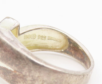 925 Sterling Silver Vintage Ring Modernist Crossover Wide Band  Sz 8.5  RG34953