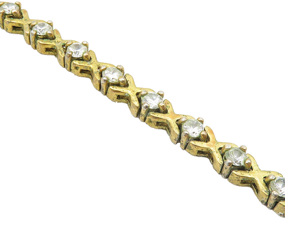 925 Sterling Silver  Vintage Petite White Topaz X Link Chain Bracelet  BT4263