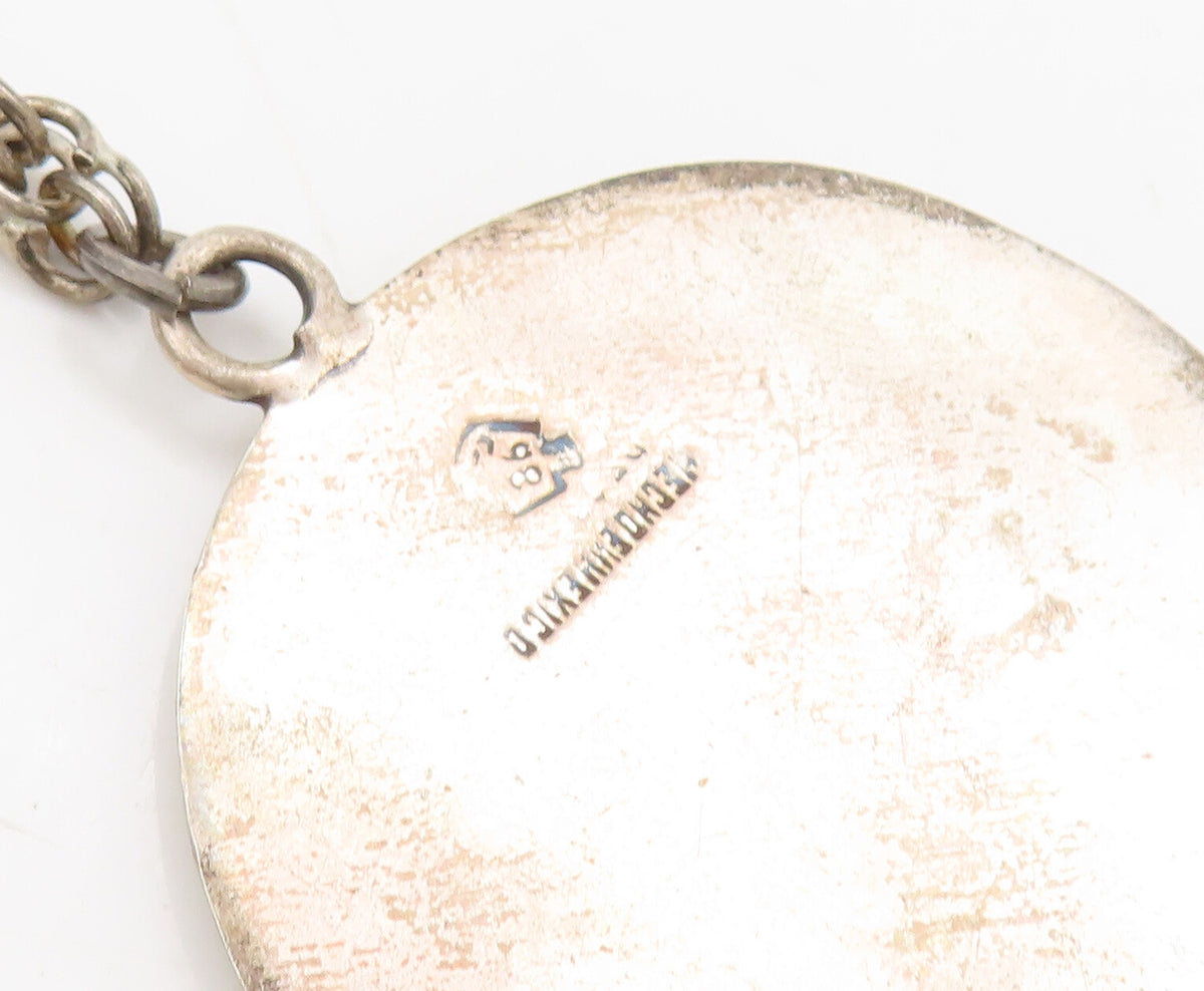 MEXICO 925 Silver  Vintage Aztec Round Carved Sun Calendar Keychain  TR3664