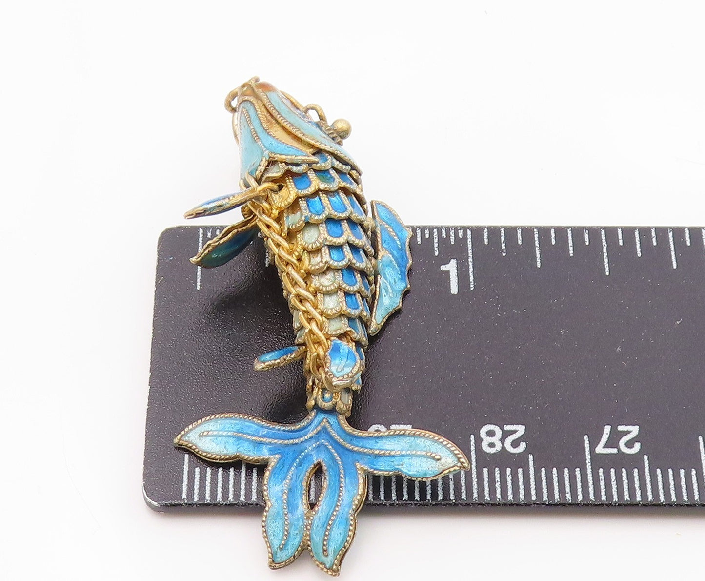 925 Sterling Silver  Vintage Blue Enamel Koi Fish Pendant (MOVES)   PT17593