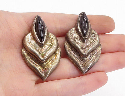 MEXICO 925 Silver  Vintage Black Onyx Non Pierce Clip On Earrings  EG2232