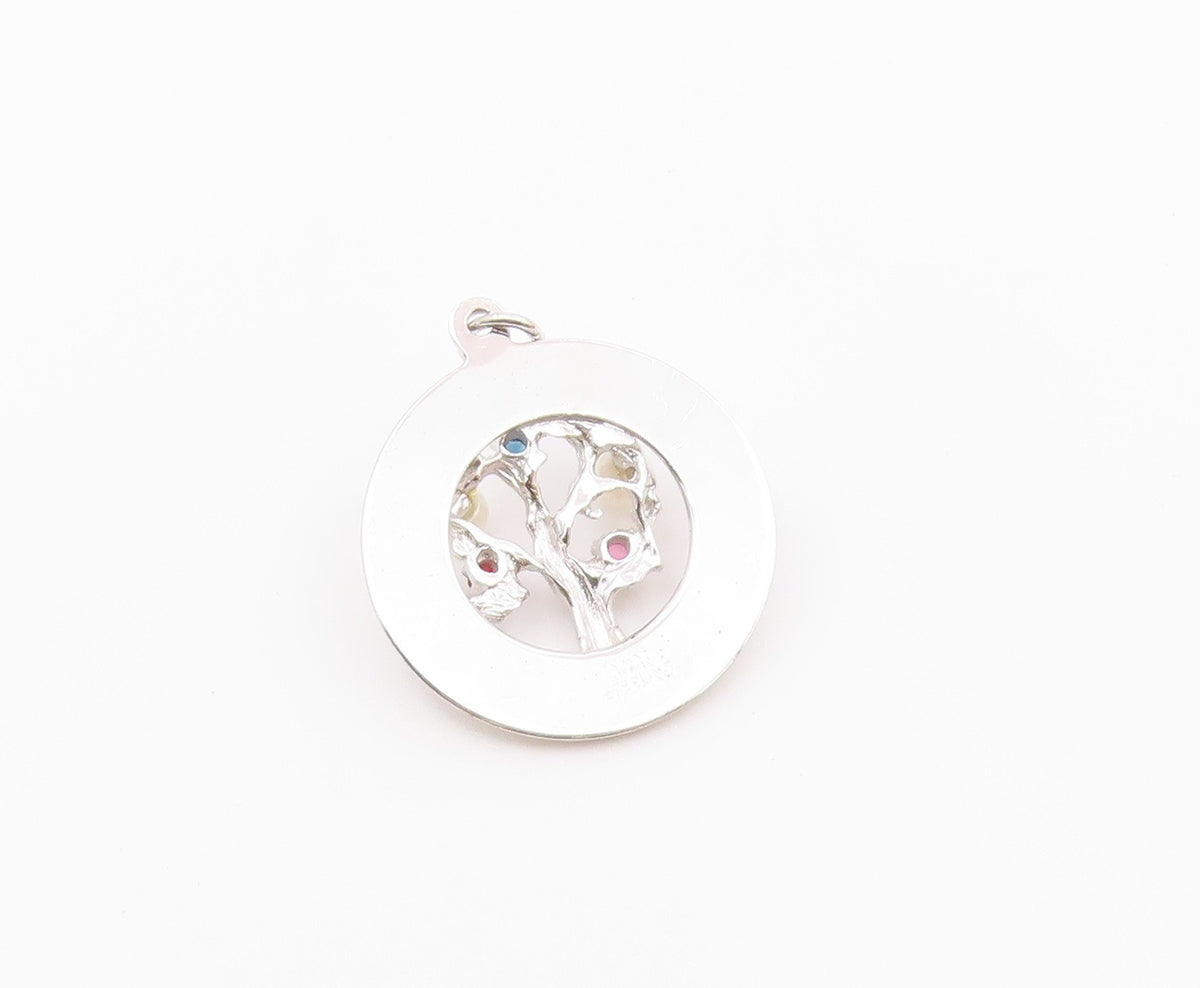 925 Sterling Silver  Petite Pearls Garnet & Topaz Tree Of Life Pendant PT15142