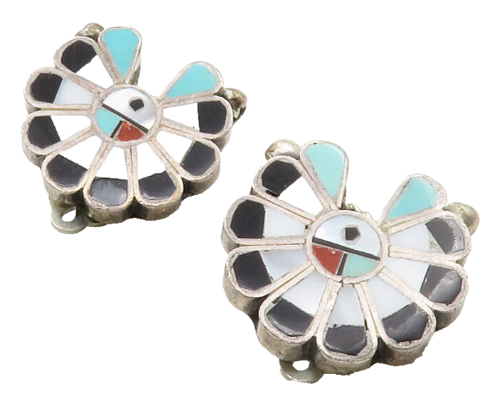 ZUNI 925 Silver  Vintage Inlaid Mother Of Pearl Non Pierce Earrings  EG6583