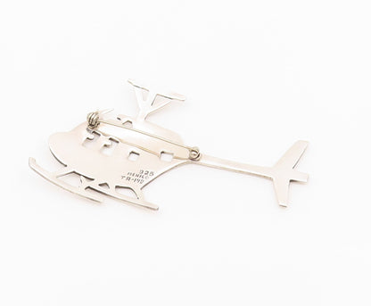 925 Sterling Silver Vintage Brooch MEXICO Etched Helicopter Design Cut  BP11666