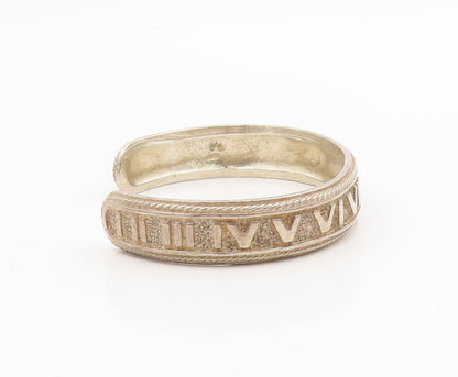 925 Sterling Silver Vintage Bracelet Bold Roman Numerals Rope Edge Cuff  BT11564