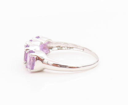 925 Sterling Silver Vintage Ring Classic Three Stone Amethyst Band Sz 8 RG36144