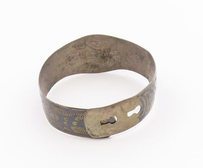 EAST EUROPE 925 Silver  Vintage Antique Etched Floral Bangle Bracelet  BT9576