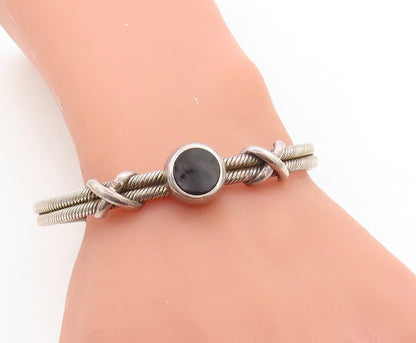MEXICO 925 Sterling Silver  Vintage Black Onyx Twist Cuff Bracelet  BT1557