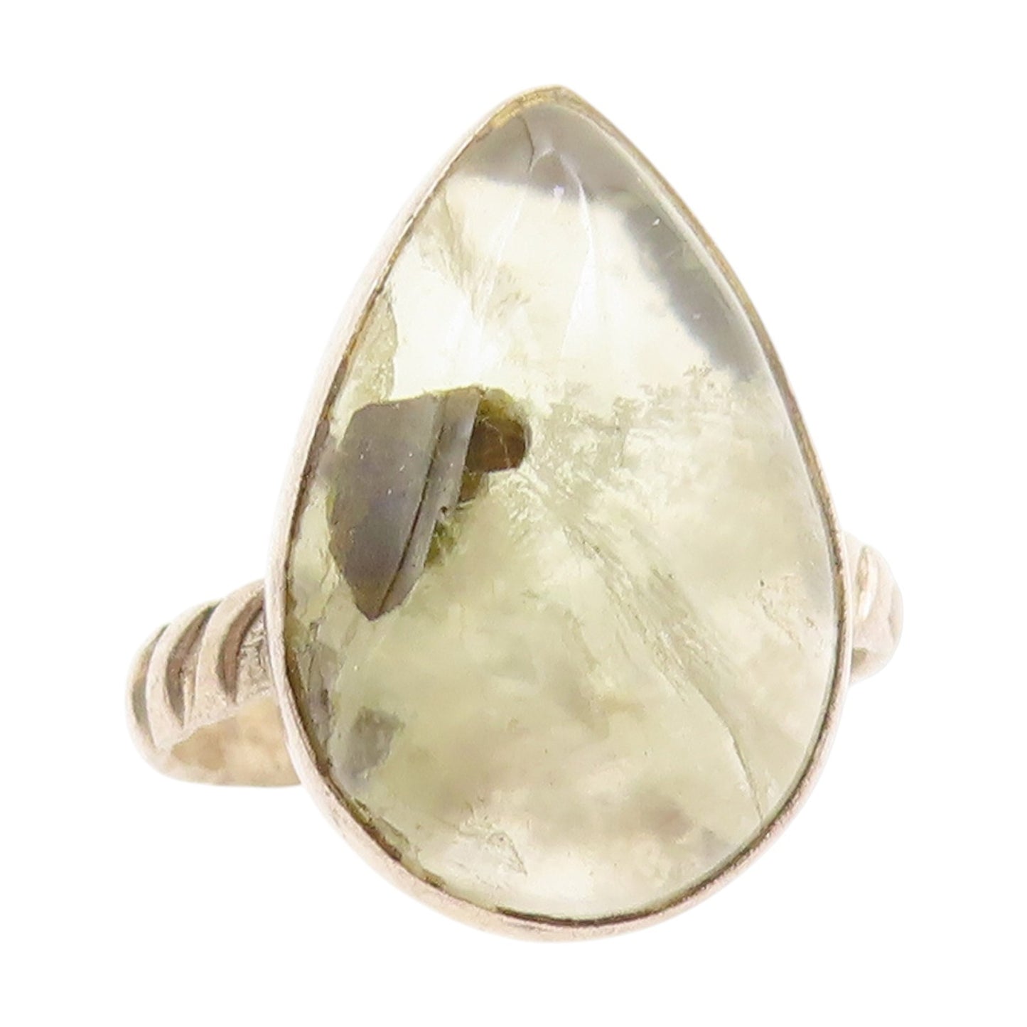 925 Sterling Silver Vintage Ring Green Prehnite Teardrop Band  Sz 6.5  RG34176