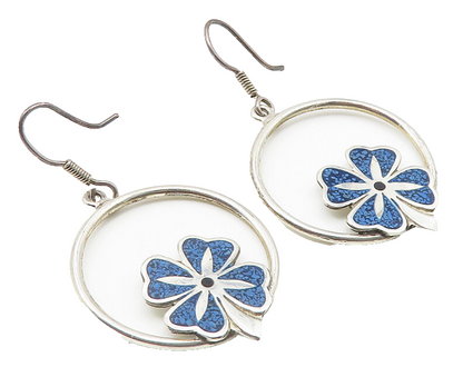 CASTELANA 925 Sterling Silver Vintage Turquoise Onyx Clover Earrings EG5861