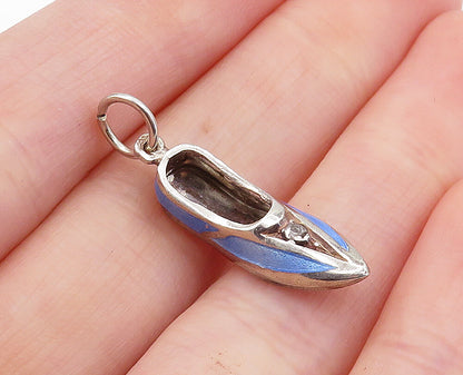 925 Sterling Silver  Genuine Diamond Accent Enamel Shoe Motif Pendant  PT5084