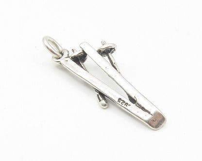 925 Sterling Silver  Vintage Shiny Petite Ski Set Motif Sports Pendant  PT8545
