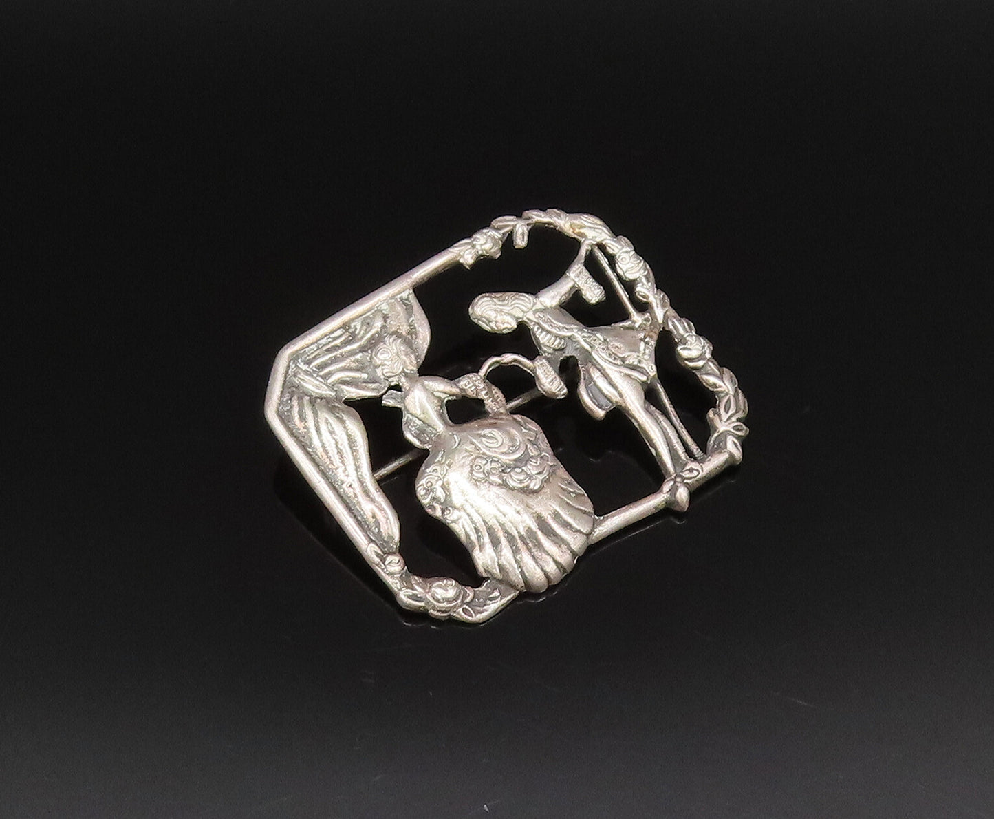 PERU 925 Silver  Vintage Antique Royal Dancing Cutout Brooch Pin  BP9876