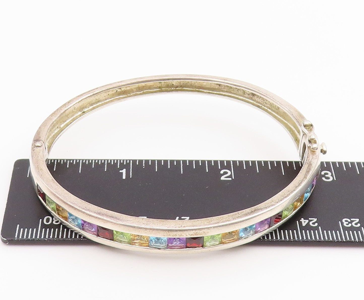 925 Sterling Silver Vintage Bracelet Multi Gemstone Channel Set Bangle  BT11660