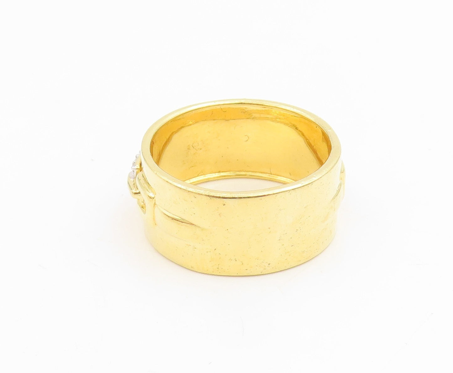925 Sterling Silver Vintage Ring Gold Plated Real Diamonds Band  Sz 8  RG35017