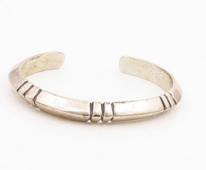 925 Sterling Silver Vintage Bracelet NAVAJO ZUNI Minimalist Grooved Cuff BT11863