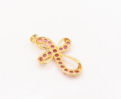 925 Sterling Silver Vintage Pendant Gold Plated Swirled Pink CZ Cross  PT23140