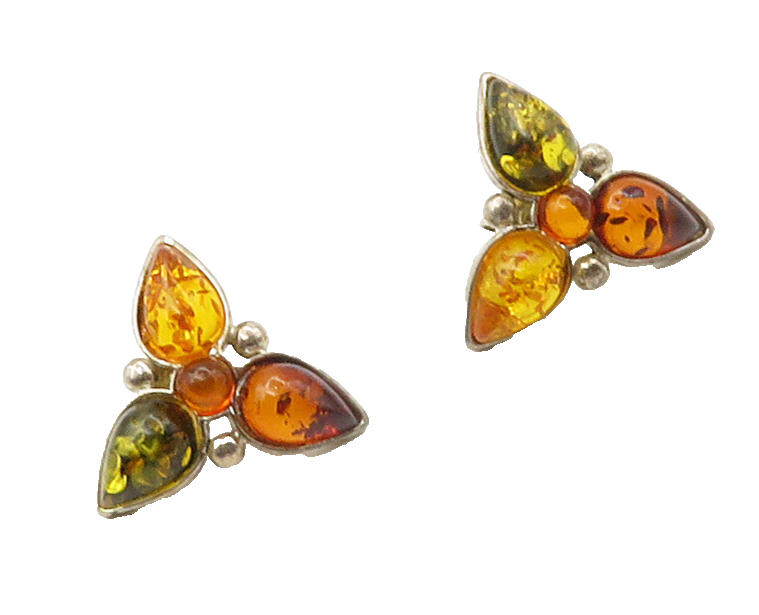 925 Sterling Silver  Vintage Tear Drop Amber Floral Drop Earrings  EG8562