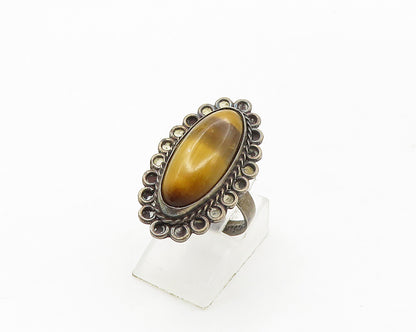 MEXICO 925 Silver  Vintage Tiger's Eye Floral Cocktail Ring Sz 7  RG17453