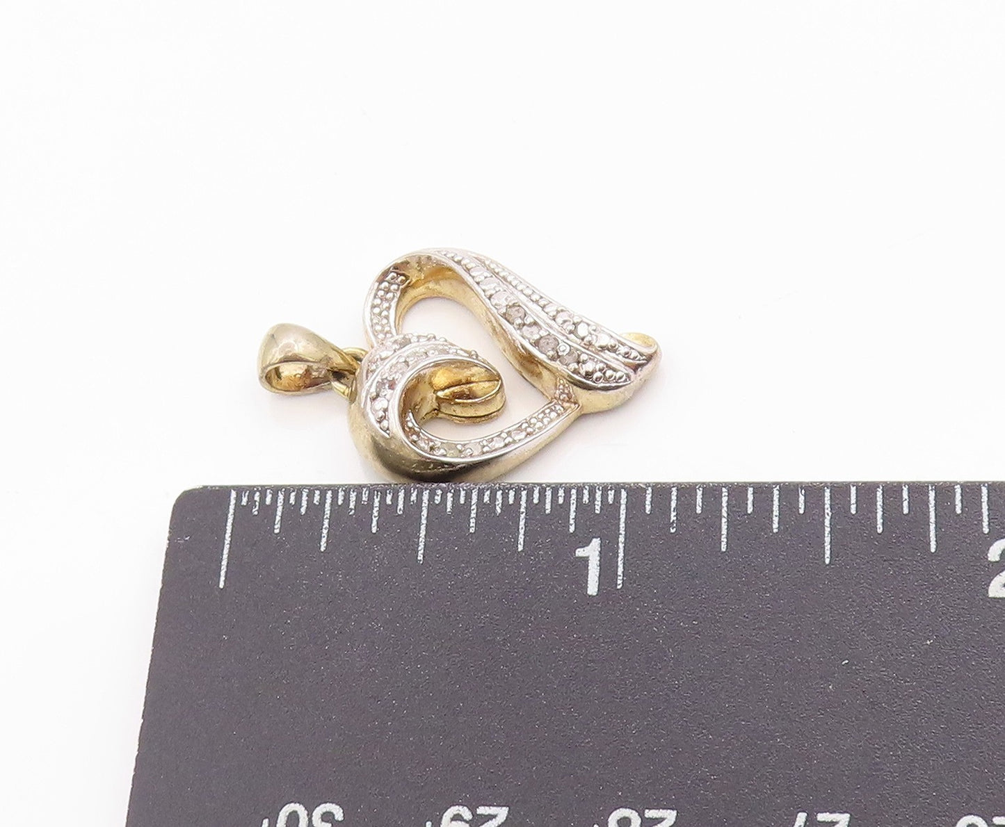 925 Sterling Silver Vintage Pendant Gold Plated Real Diamonds Love Heart PT24954