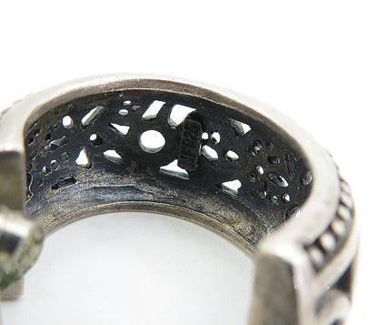 925 Sterling Silver  Vintage Dark Tone Open Floral JHoop Earrings  EG2425